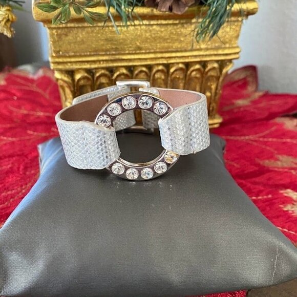 Roberto Mantellassi Silver Leather and Crystal Bracelet - Picture 9 of 9